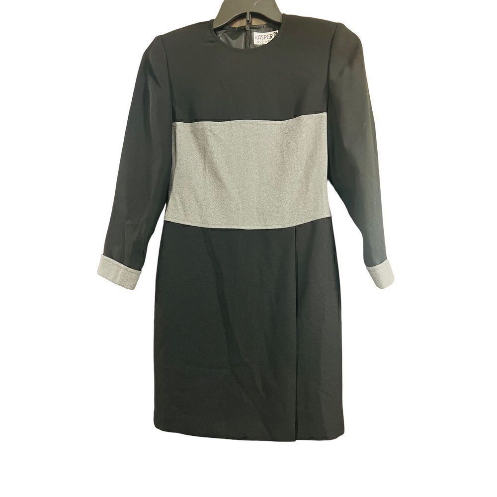KASPER for ASL Color Block Dress Sheath Black Heather Charcoal Size 2 Petite Car